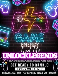 Arcade & Console Power-Up Flyer (US-Letter) template