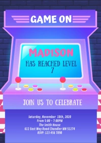Arcade girl game party invite A6 template