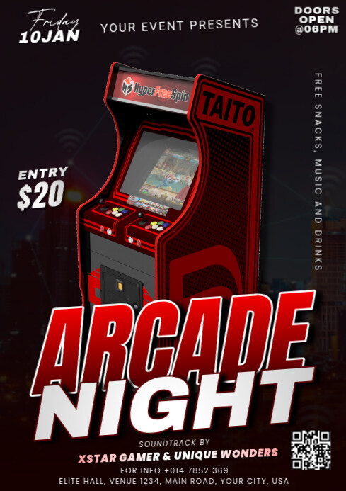 Arcade Night A4 template