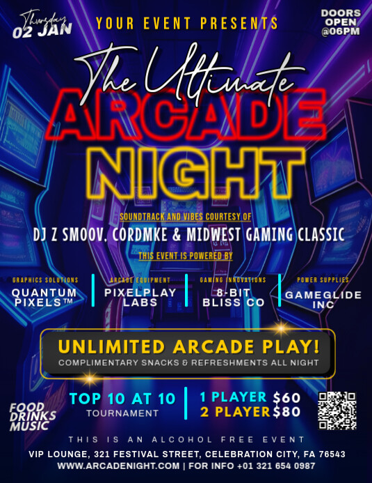 Arcade Night Folheto (US Letter) template