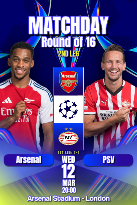 ARSENAL VS PSV Poster template