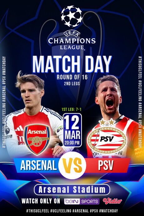 Arsenal VS PSV Poster template
