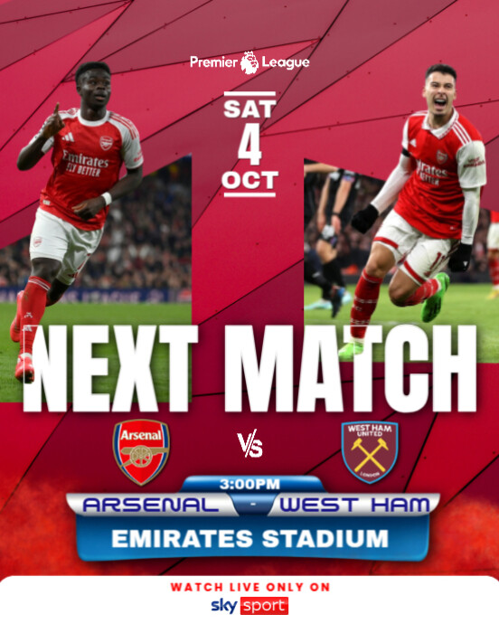 Arsenal vs west ham Instagram Portrait template