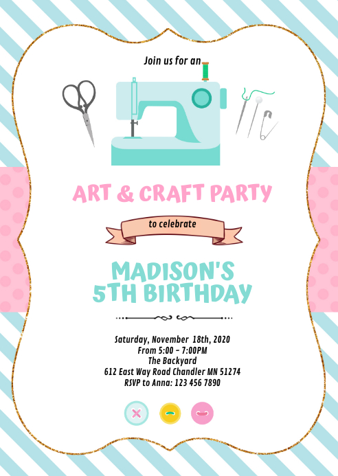Craft Invitation Sample Art And Craft Birthday Party A6 Template | PosterMyWall