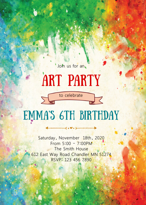 Art birthday party invitation Template | PosterMyWall Art birthday party invitation Template | PosterMyWall