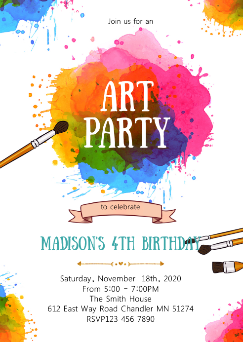 Art Birthday Party Invitation Template Postermywall