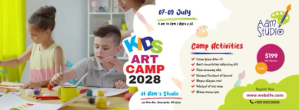 Art Camp Event Banner for Creative Workshops and Exhibitions Fotografia de capa do Facebook template