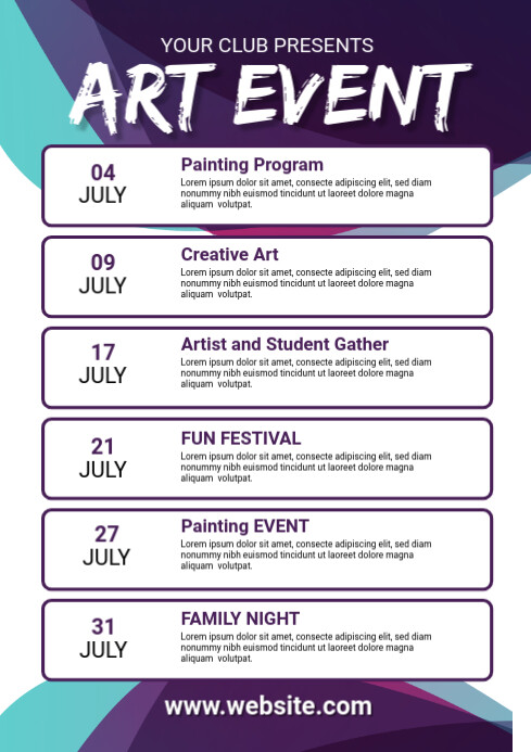 Art Event Schedule Flyer Template | PosterMyWall