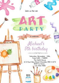 Art painting party invitation A6 template