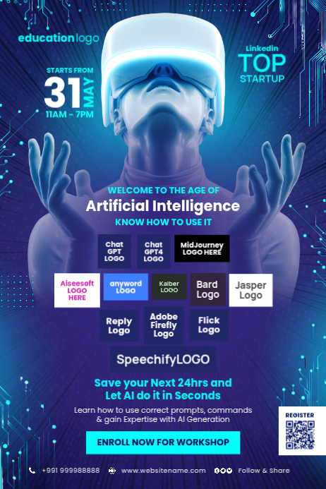 Plantilla de Artificial Intelligence Workshop Template | PosterMyWall