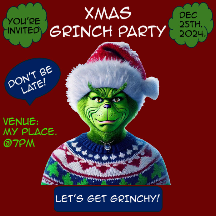 Artistic Christmas Grinch XMAS Party Flyer Invitation Post 2024