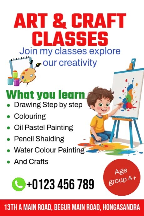 Arts & Craft Classes 海报 template