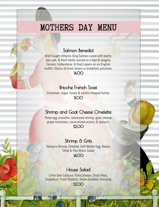 Artsy Mother's Day Specials Menu Template Ulotka (US Letter)