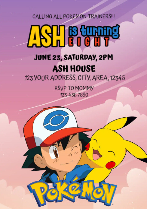 Ash Pokemon Birthday Design A4 template