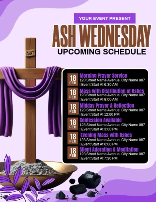 Ash Wednesday Event Schedule Template | PosterMyWall
