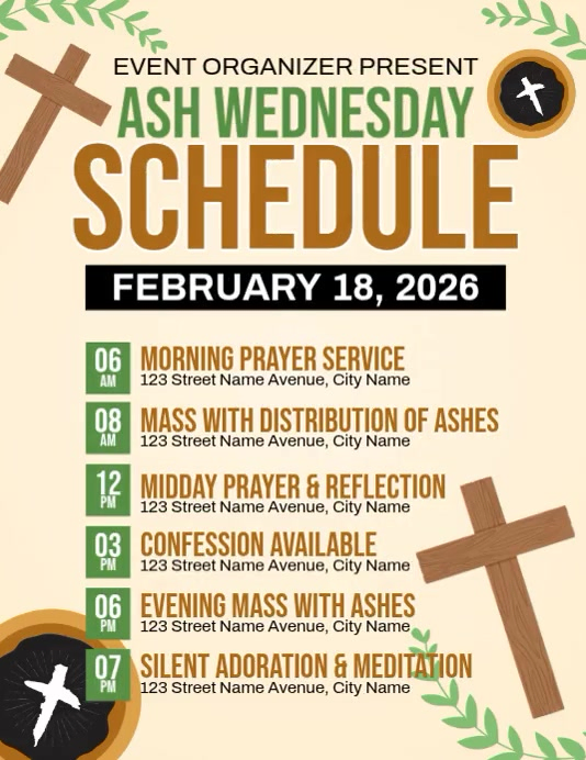 Ash Wednesday Schedule Template | PosterMyWall