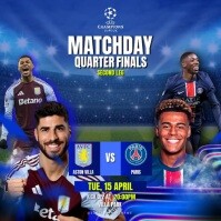 สีน้ำเงิน ASTON VILLA VS PARIS SAINT GERMAIN Wpis na Instagrama Template