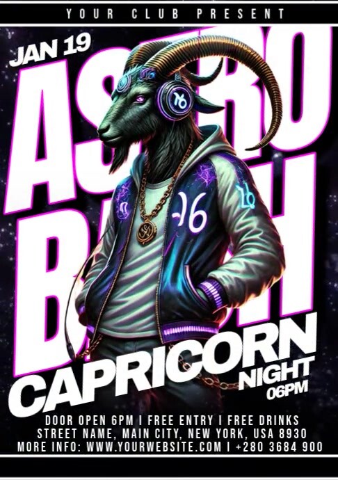 Astro Bash Capricorn Party A4 template