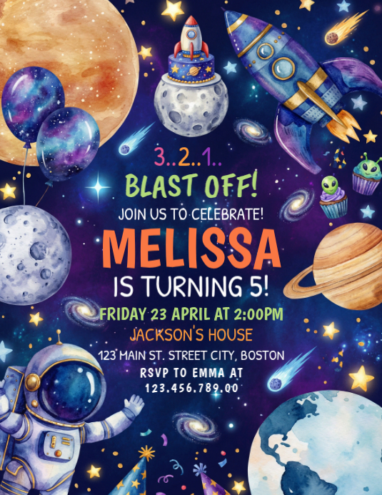 Astronaut birthday invitation Template | PosterMyWall