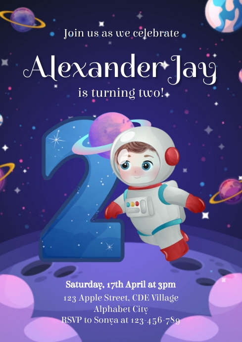 Copy of Astronaut Birthday Invitation Template | PosterMyWall