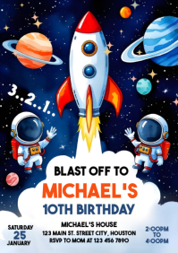 astronaut space birthday invitation (1) A4 template