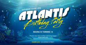 Atlantis Birthday Party invitation template Facebook 共享图片