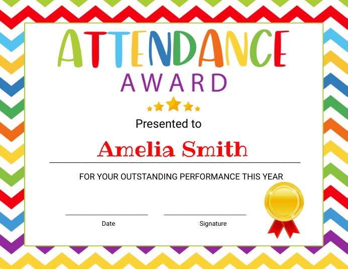 Attendance Awards Certificates editable Template | PosterMyWall attendance-awards-certificates-editable-template-postermywall