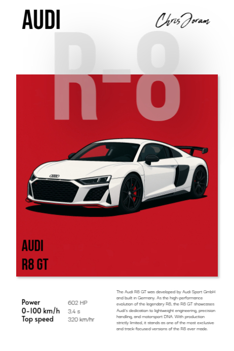 AUDI R8 GT Limited Special Edition Poster Flyer Red and White