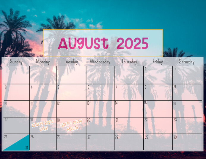 August 2025 Calendar Flyer (Letter pang-US) template