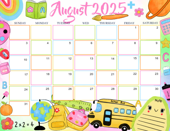 August 2025 Calendar Folheto (US Letter) template