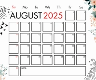 August 2025 Calendar Template Middelgrote rechthoek