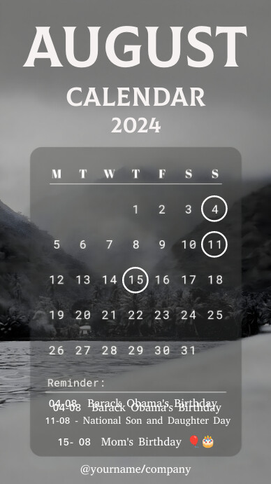 August Calendar, Editable Reminder Design Tem Instagram-verhaal template
