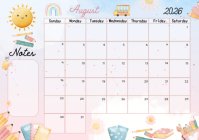 White August 2025 Calendar A4 Template