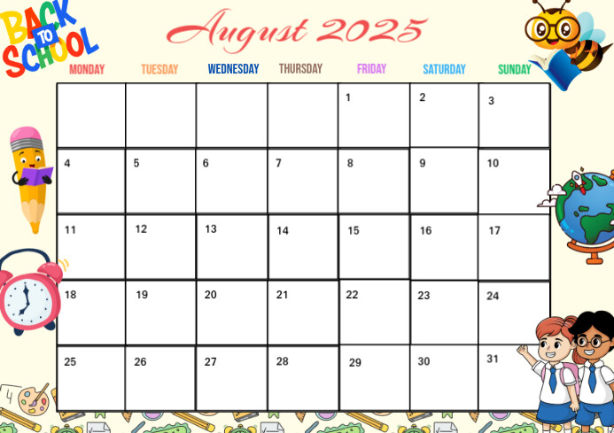 August calendar A4 template
