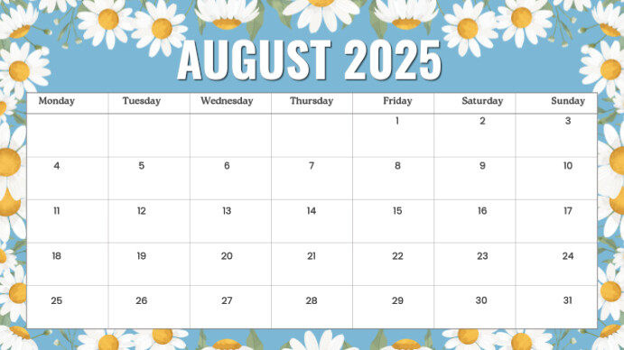 August calendar Digitalt display (16:9) template