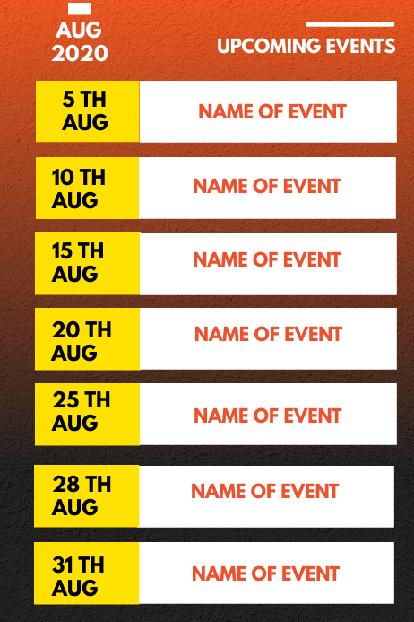 AUGUST EVENTS SCHEDULE Template | PosterMyWall