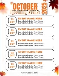 October Events Schedule Flyer Template 2025 2026 2027