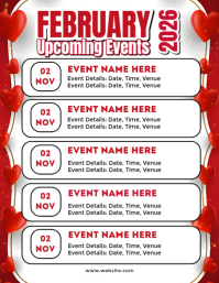 February Events Schedule Flyer Template 2025 2026 2027