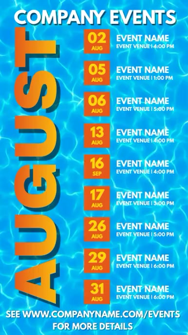 Copy of August Events Schedule Video Template | PosterMyWall