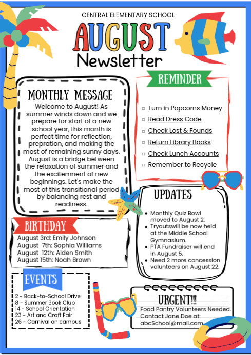 Hello August Newsletter august newsletter Template | PosterMyWall