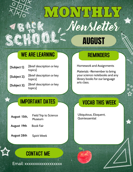 August Newsletter Examples Back To School Monthly Newsletter Template | PosterMyWall