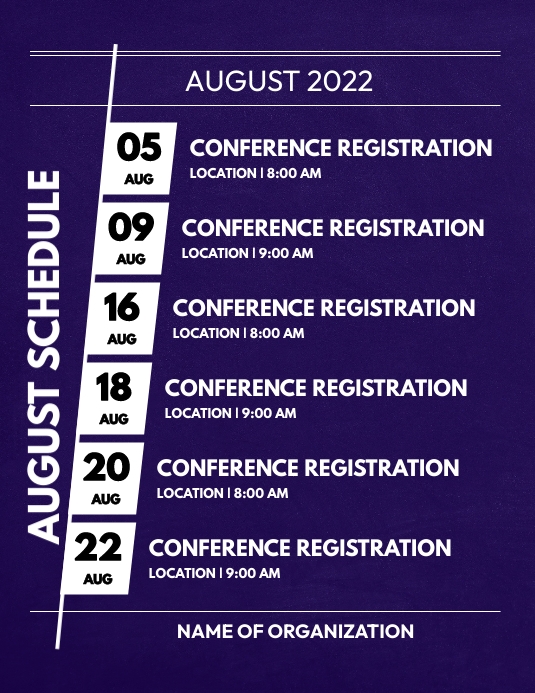 Copy of AUGUST SCHEDULE TEMPLATE | PosterMyWall