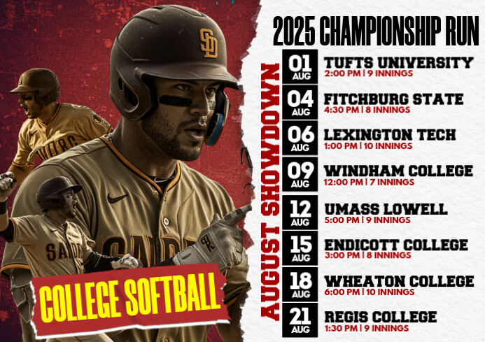 August Showdown 2025: College Softball Championship Run A4 template