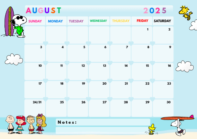 august-snoopy-2025-calendar-template-postermywall