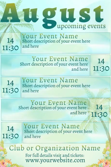 August Upcoming Events Calendar Template | PosterMyWall