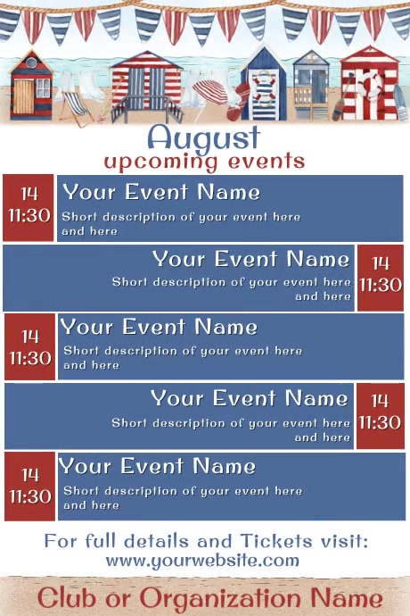 August Upcoming Events Calendar Template | PosterMyWall