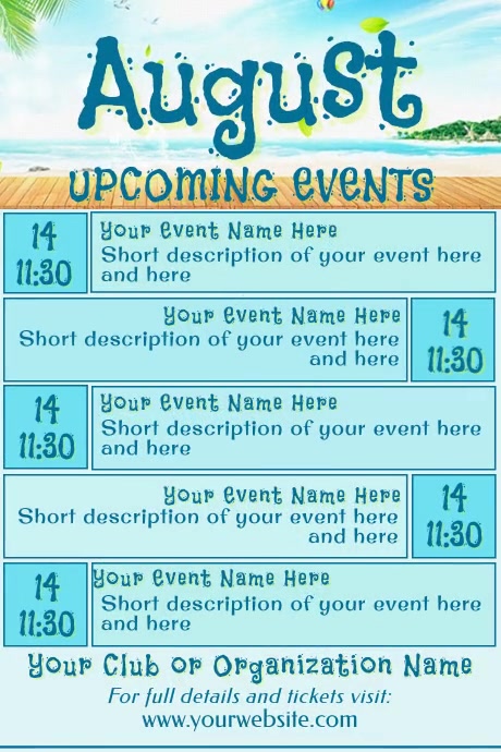 August Upcoming Events Calendar | PosterMyWall