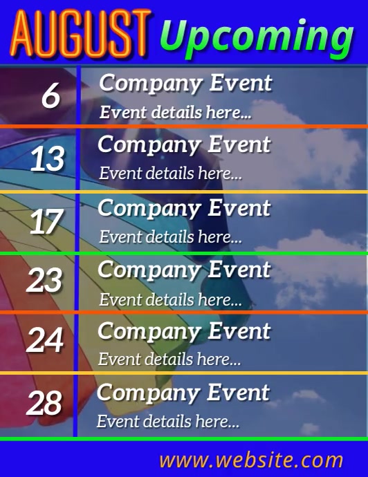 August Upcoming Events Slideshow Template | PosterMyWall