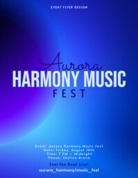 Aurora Harmony Music Fest flyer template for live concert and music events Volante (Carta US)