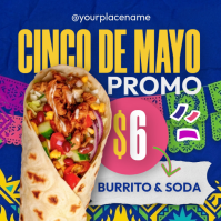 Authentic Cinco de Mayo Fiesta Burrito Promo - Vibrant Mexican Food Square Promo Instagram Post template